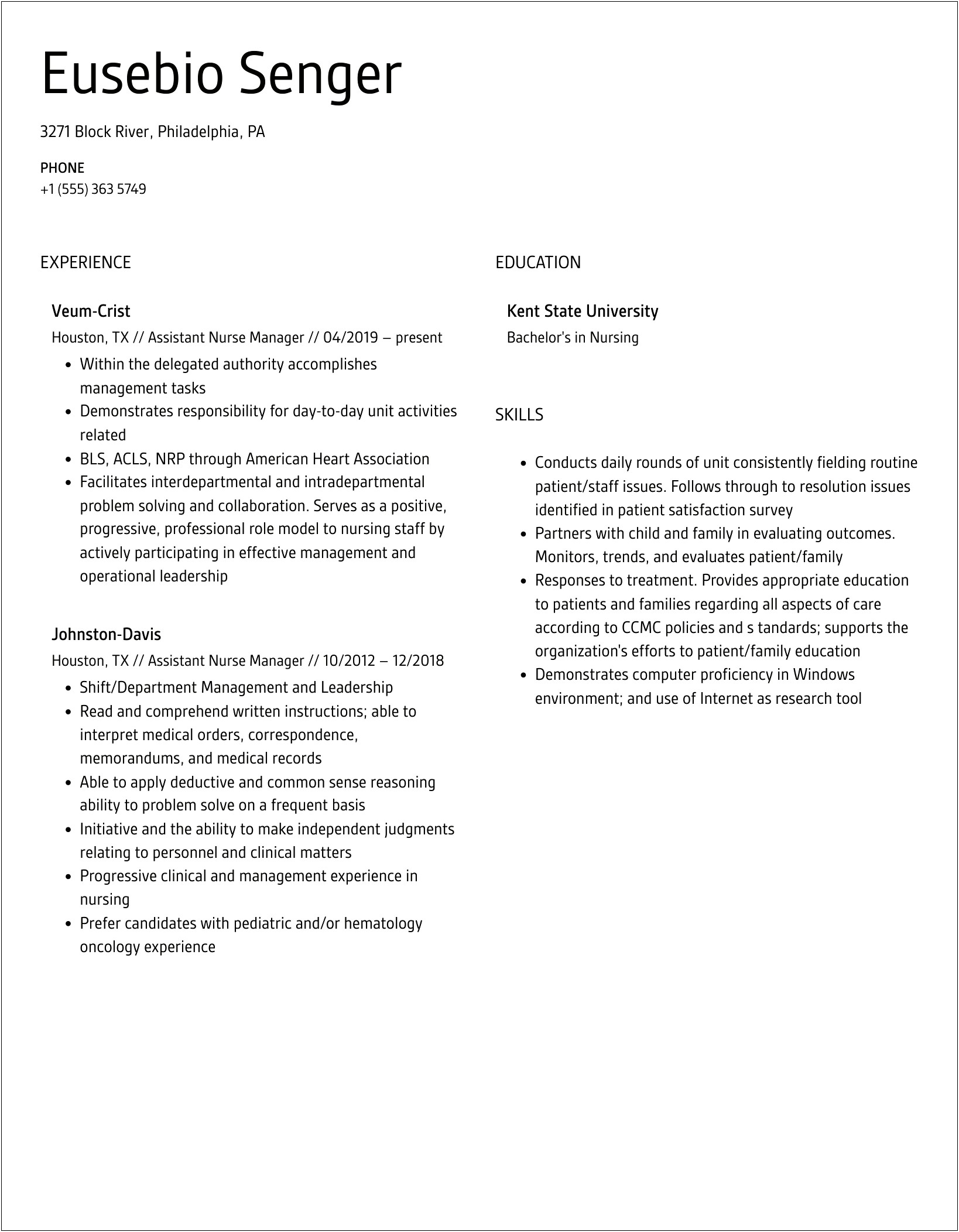 Associate Nurse Unit Manager Cover Letter Resume