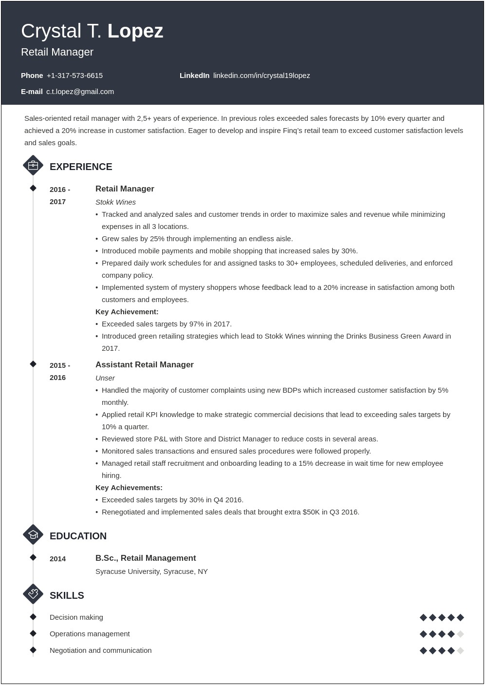 At T Retail Sales Manager Resume