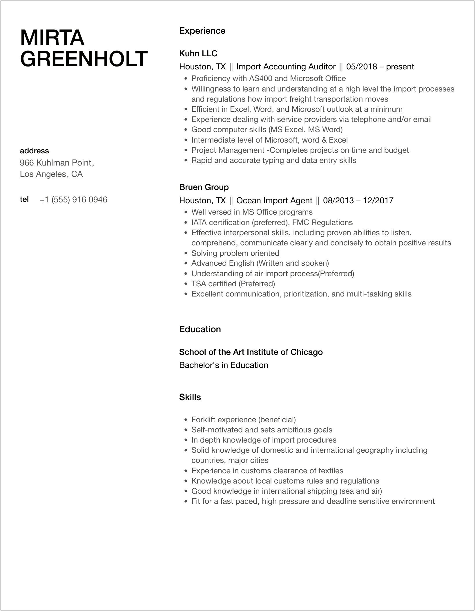 Attended Trade Fairs Canton Resume Sample Importor
