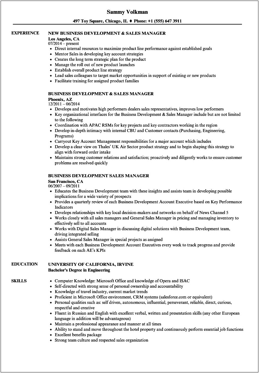 Automobile Sales Manager Job Description For Resume