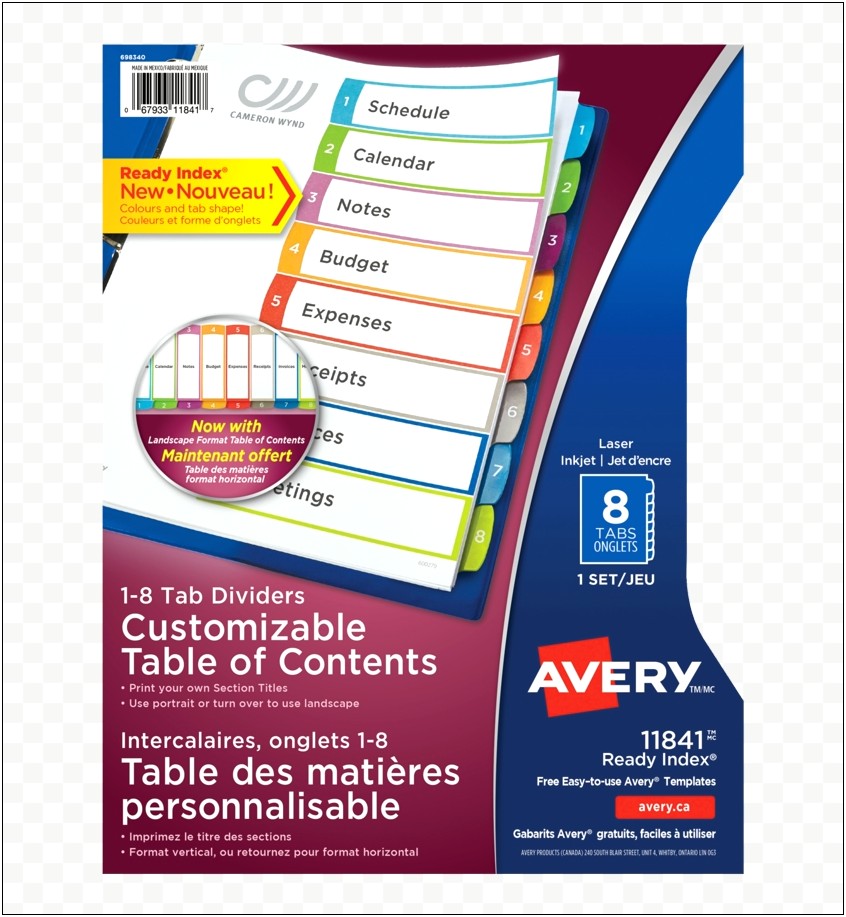 Avery Table Of Contents Template Download