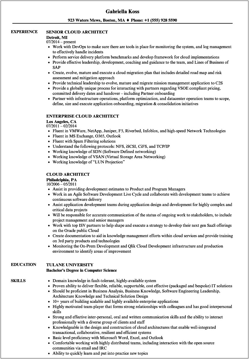 Aws Certified Solutions Architect Resume Sample