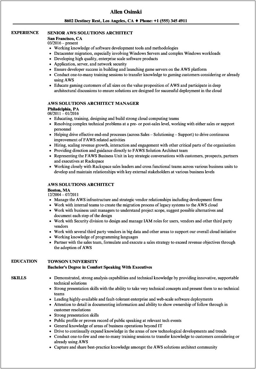 Aws Sample Resume For 1 Year Experience
