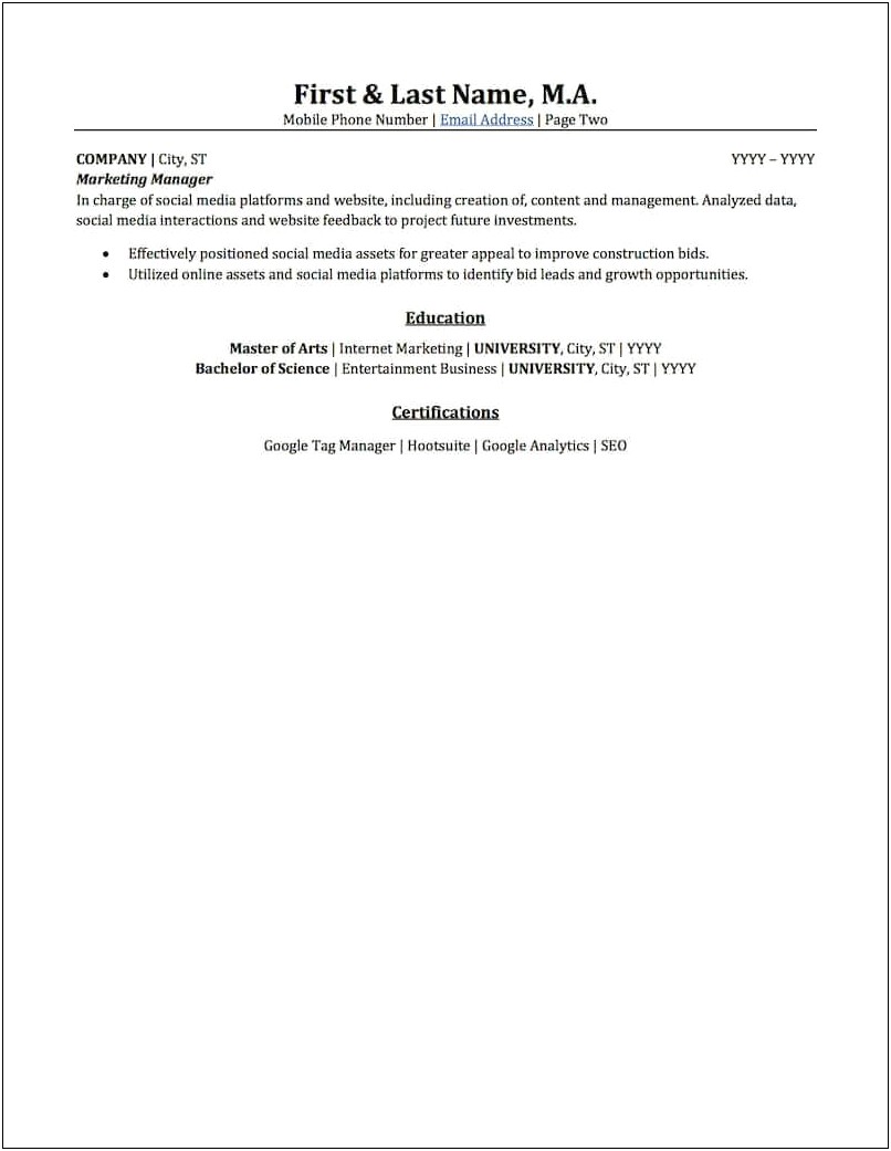 Bachelor Degree In Marketing Resume Objective Examples