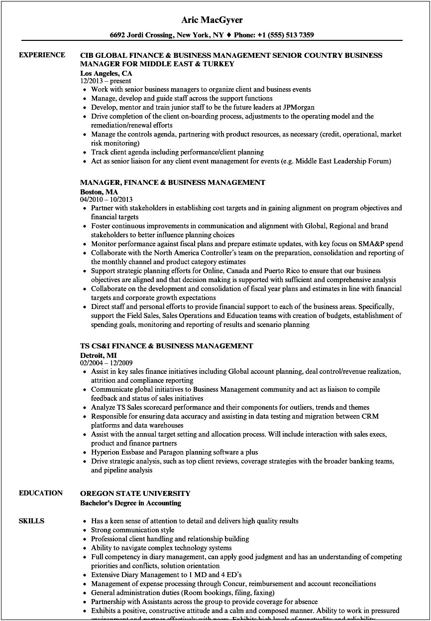 Bachelor In Business In Resume Examples