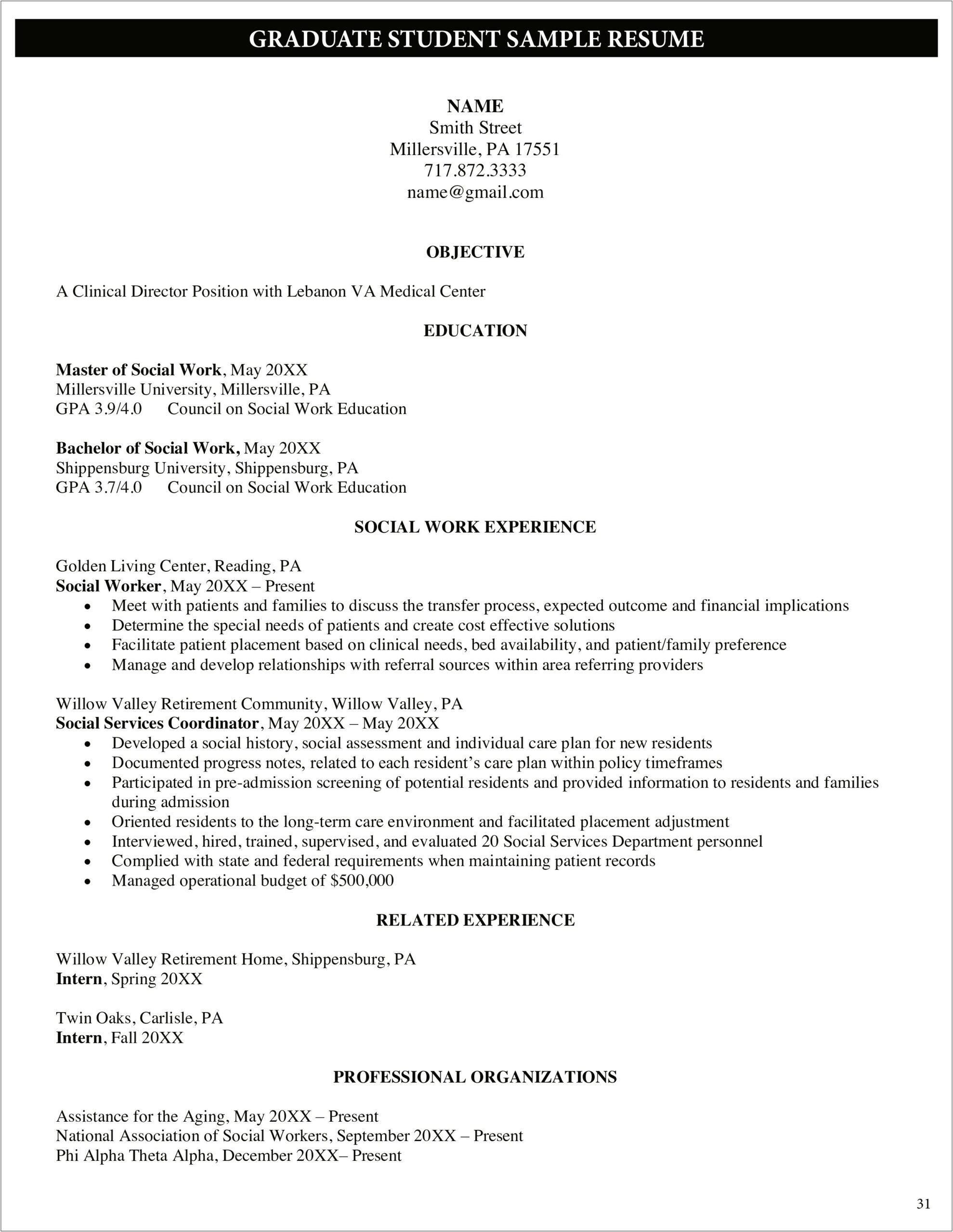 Bachelor Of Social Work Professional Resume Examples