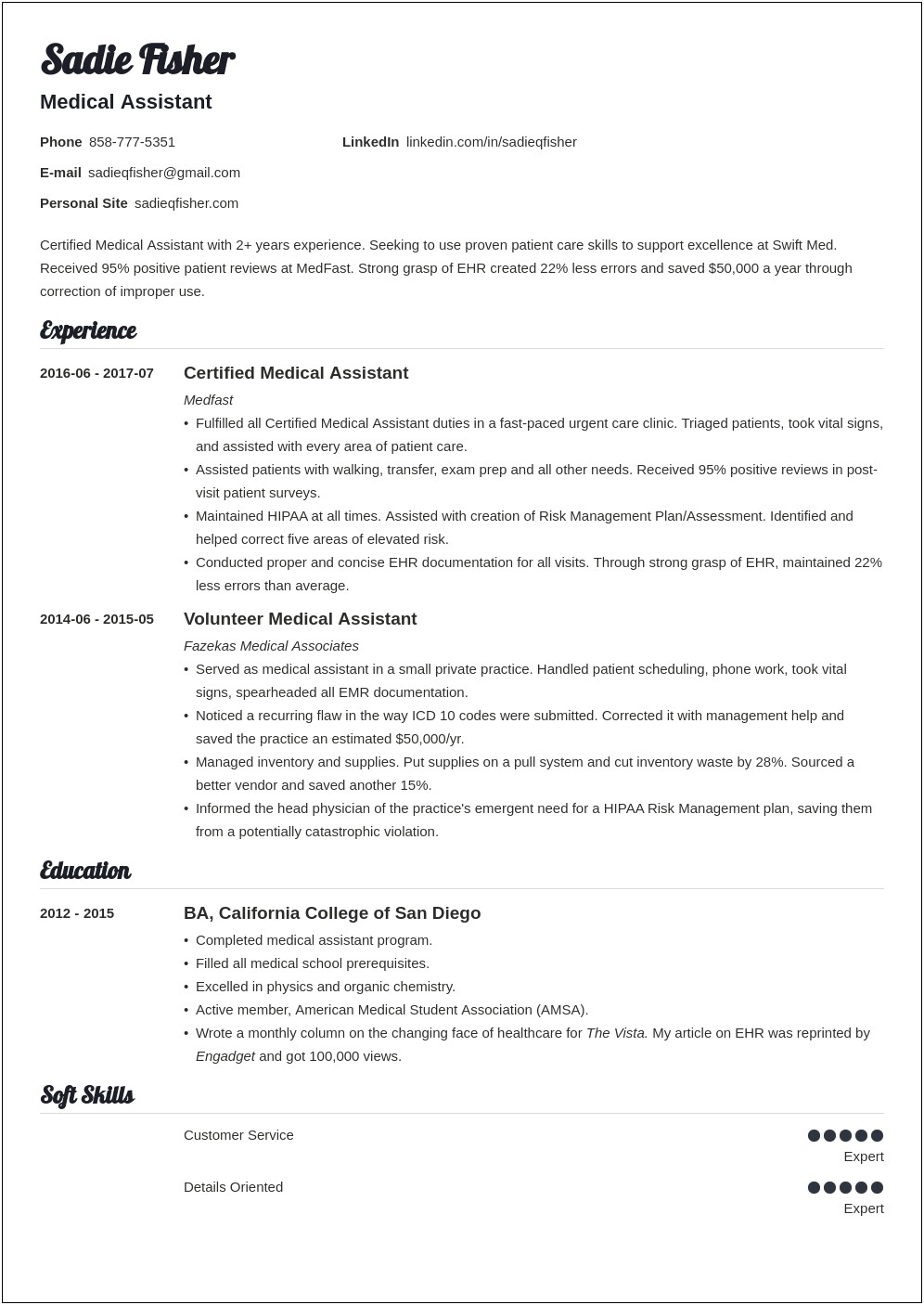 Back Office Medical Assistant Resume Examples