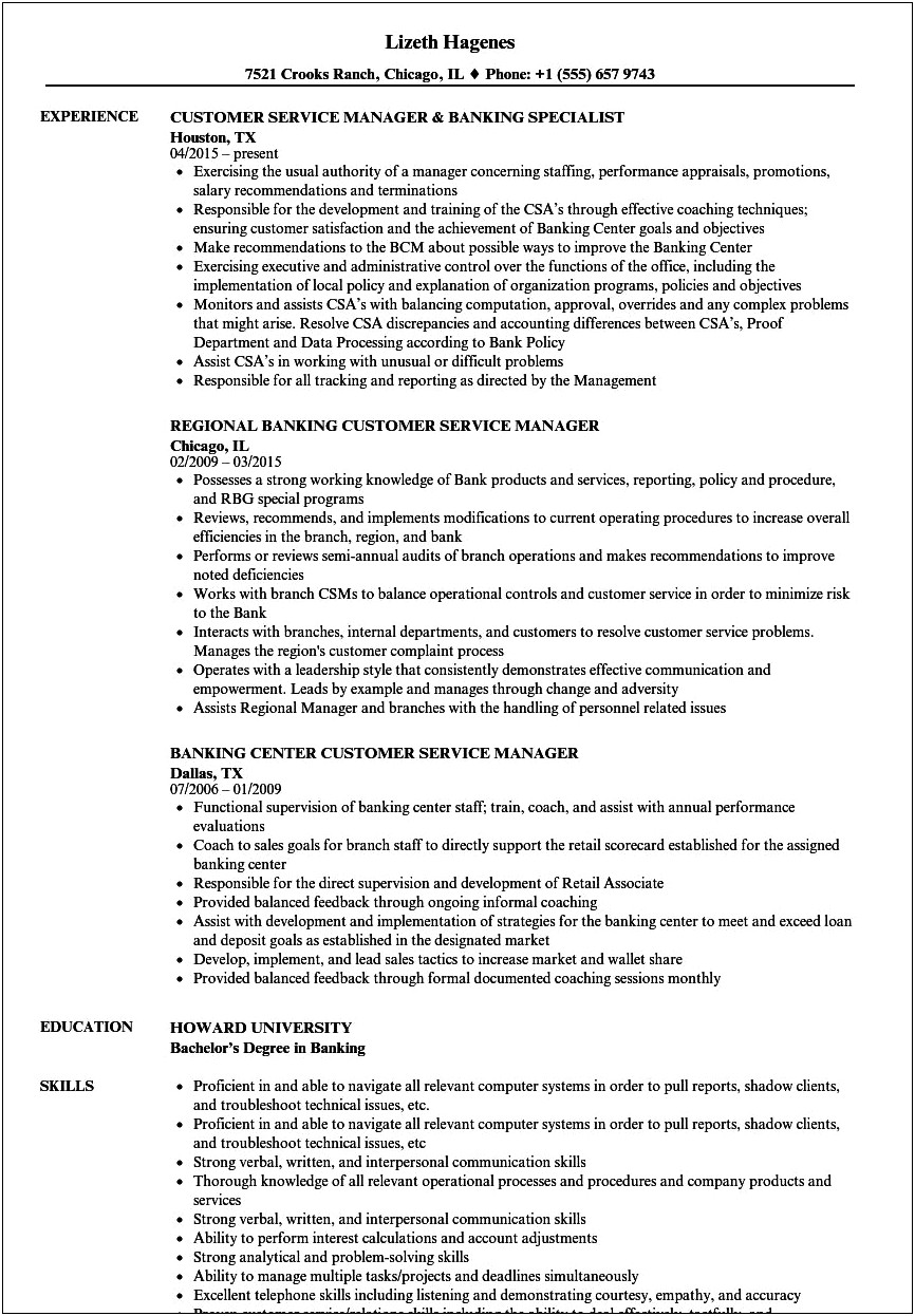 Bank Customer Service Representative Job Description For Resume
