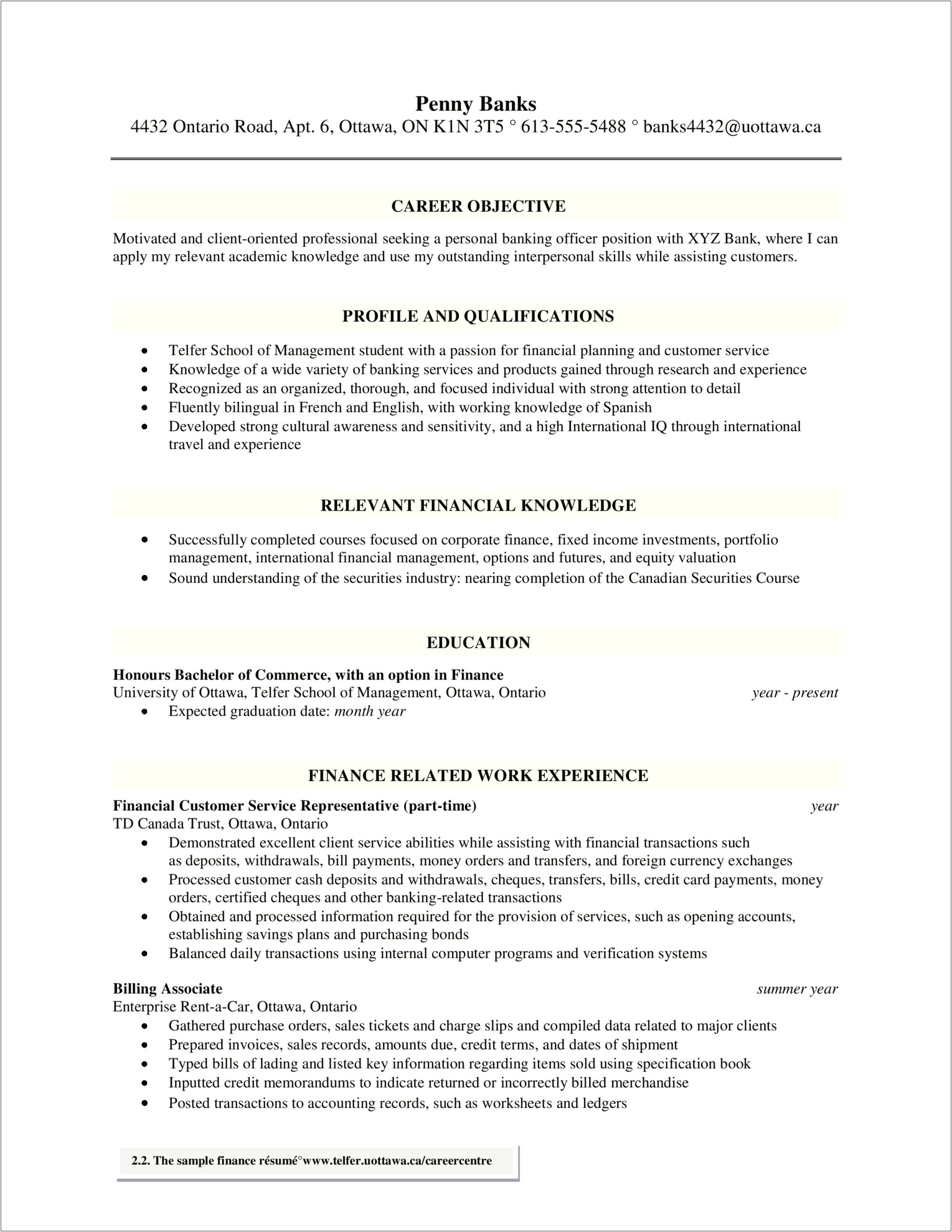 Bank Representative Job Description For Resume