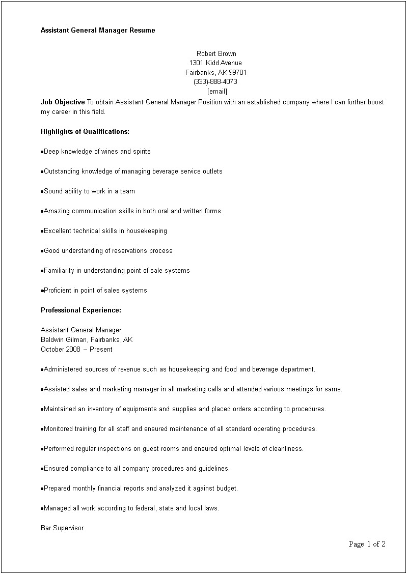 Bar Manager Resume Transferable Skills Examples