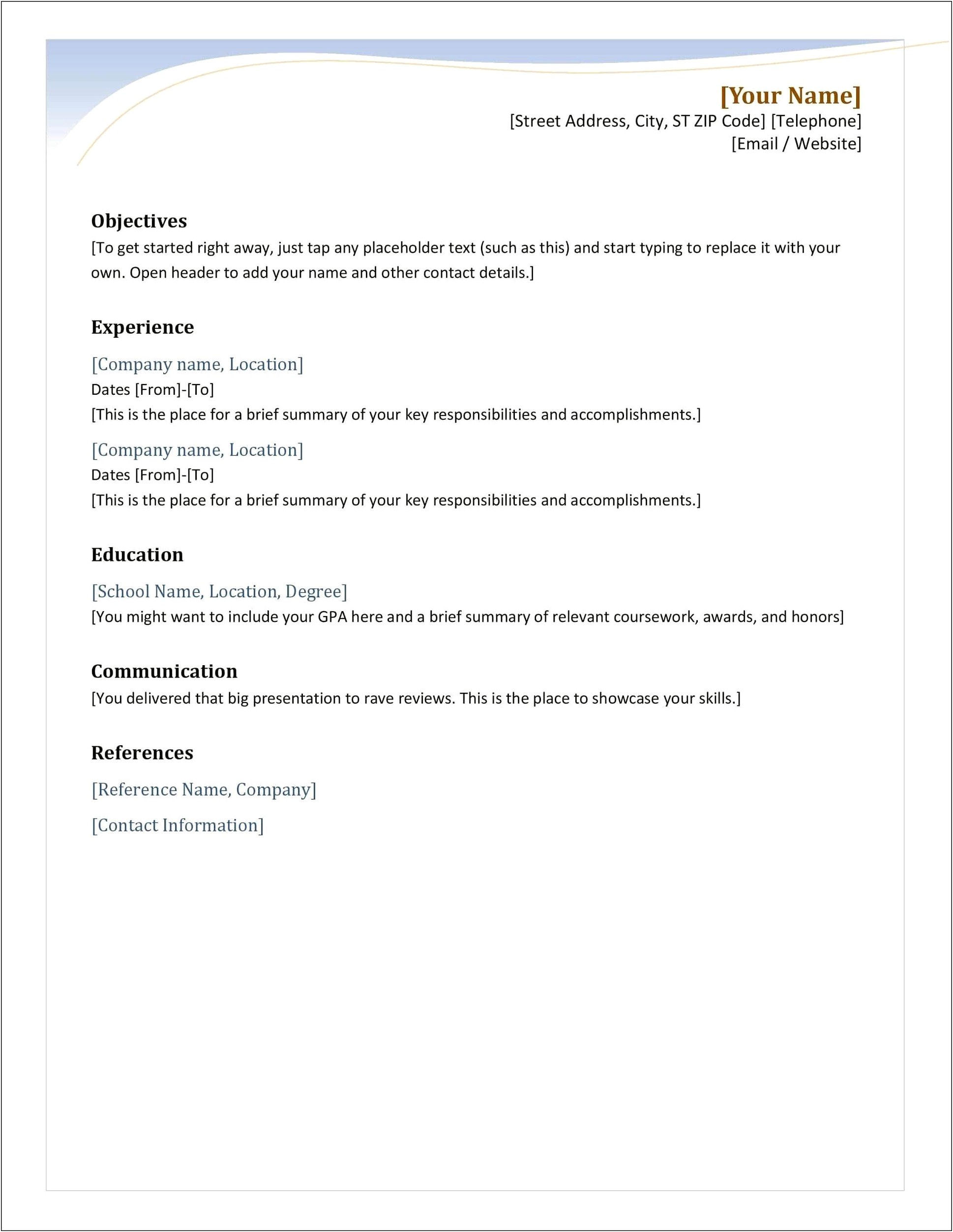 Basic Resume Format Download In Ms Word