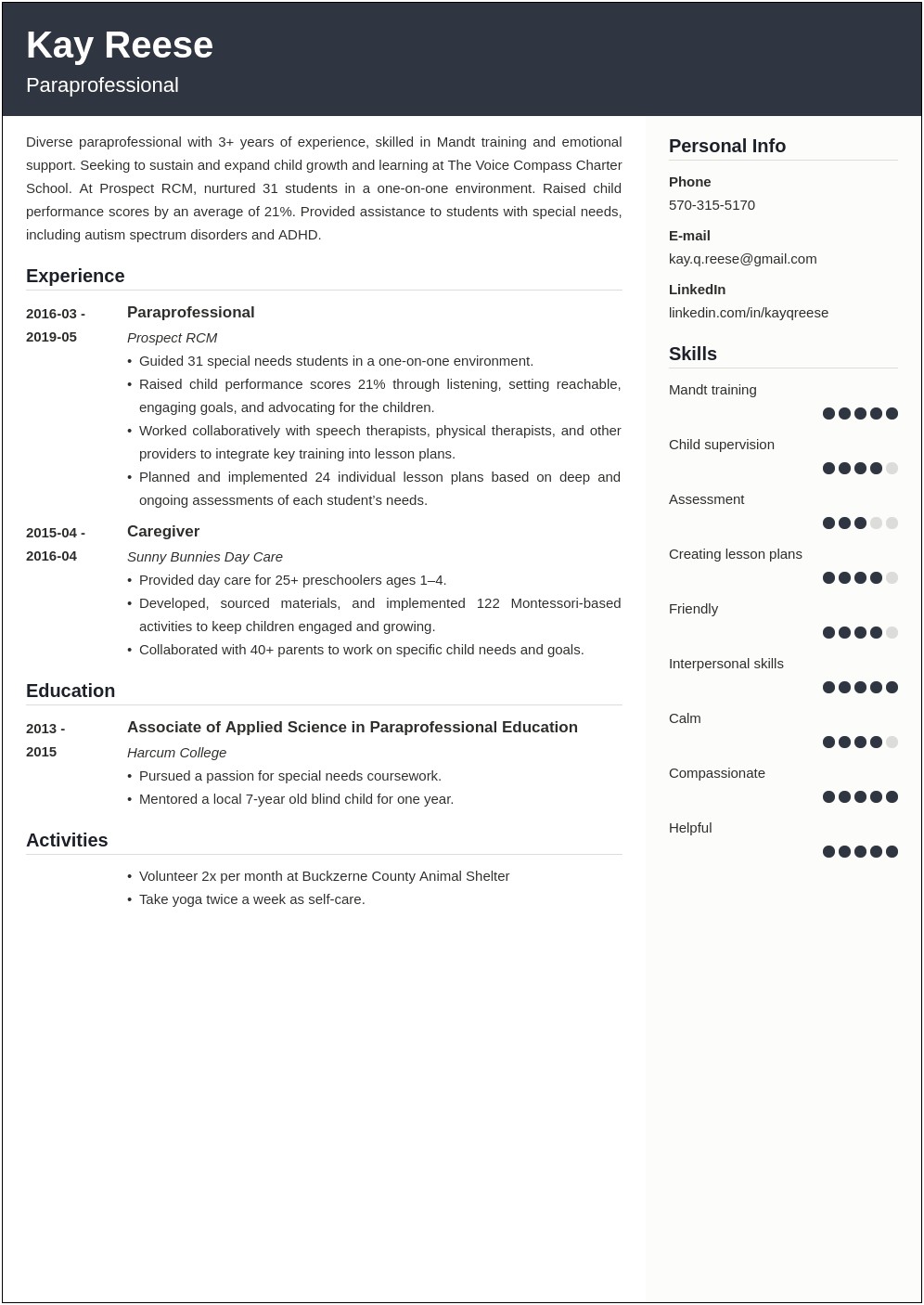 Basic Resume Objective For Paraprofessional No Experience