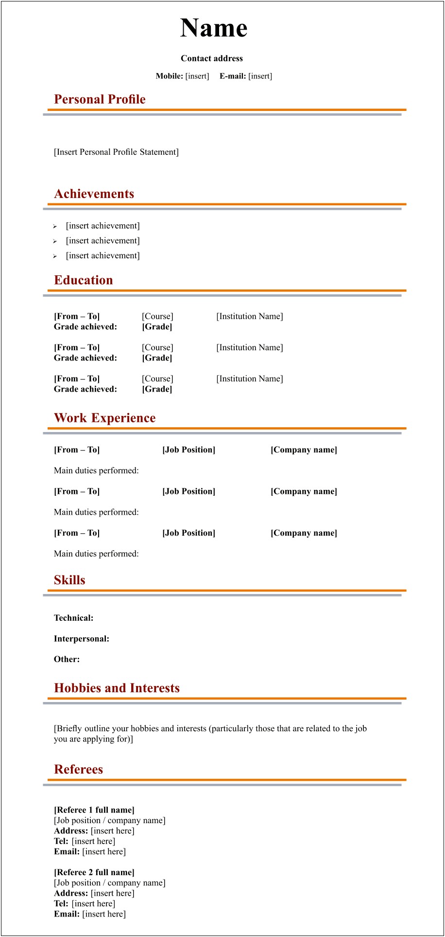 Basic Resume Template Fill In The Blank