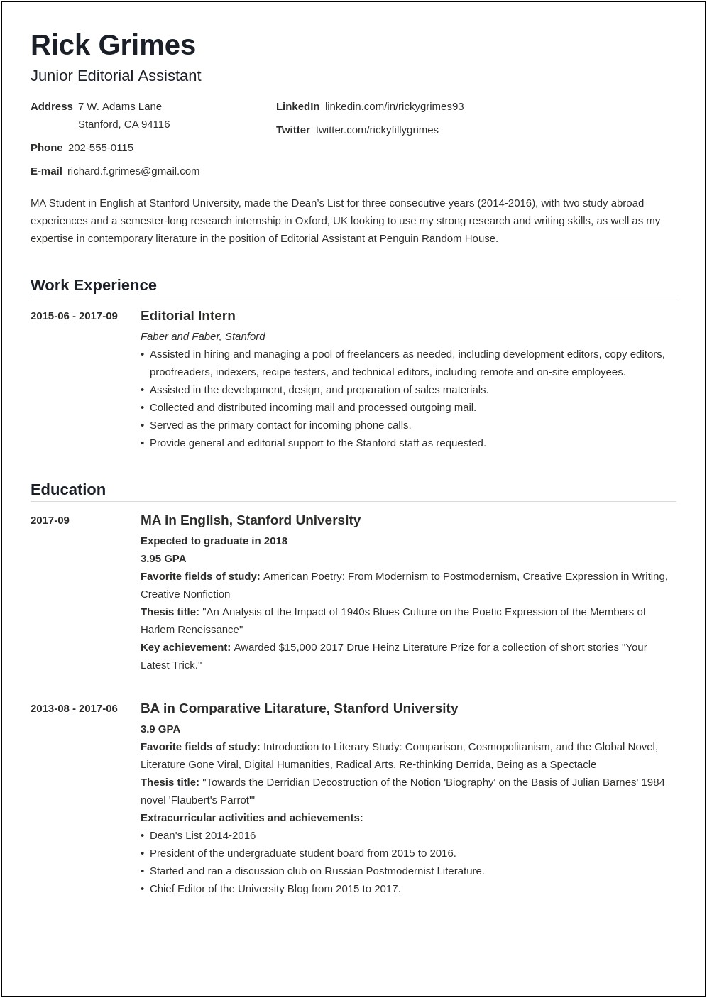 Basic Resume Template For College Students