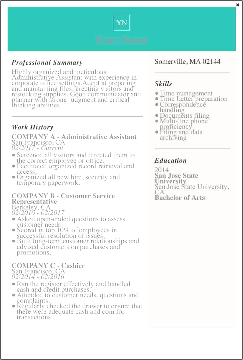 Basic Resume Template No Work Experience