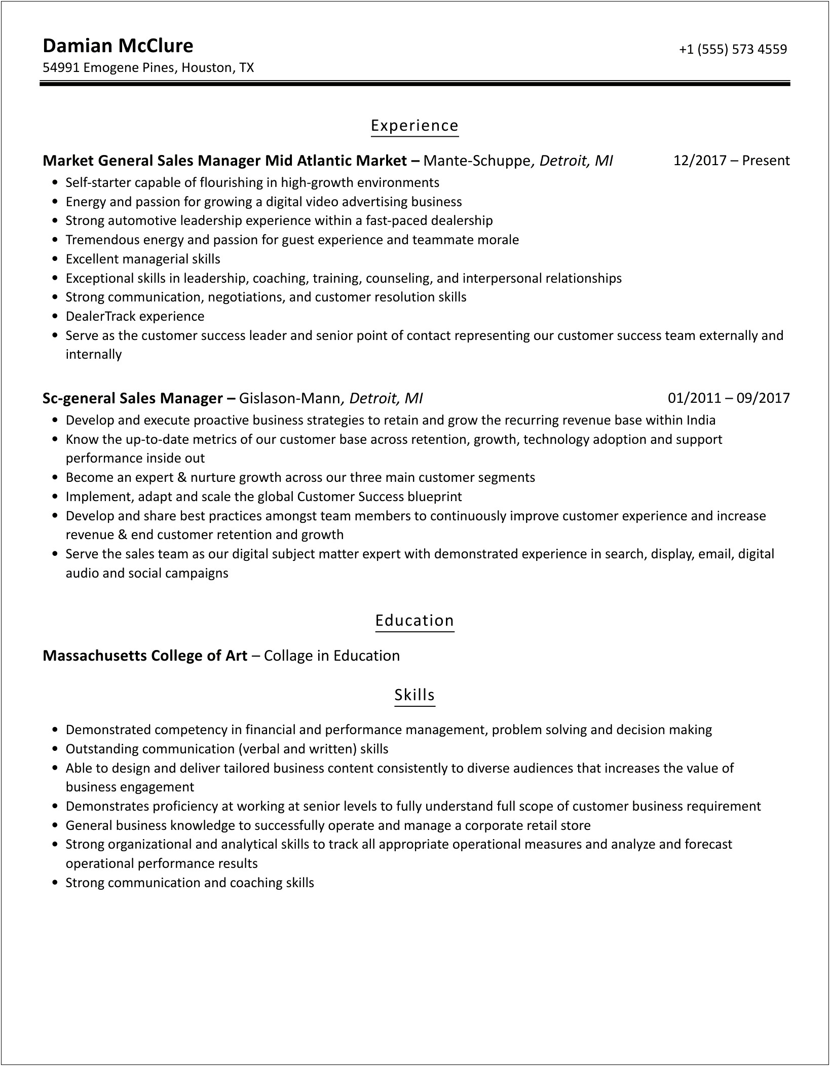 Bdc Manager Job Description For Resume