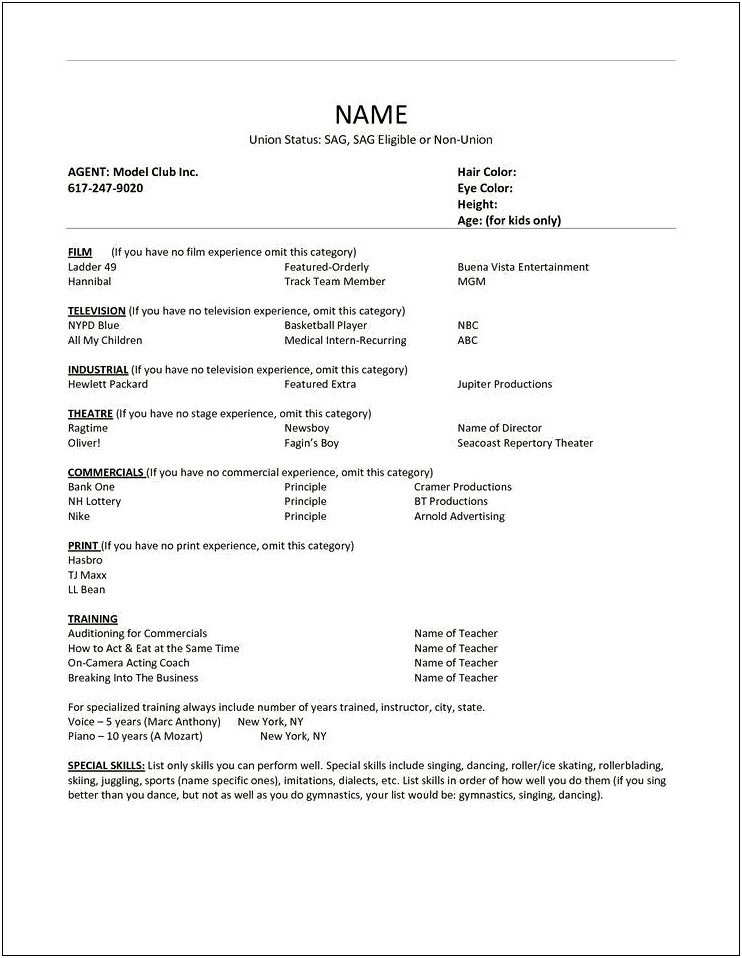 Beginner Acting Resume With No Experience