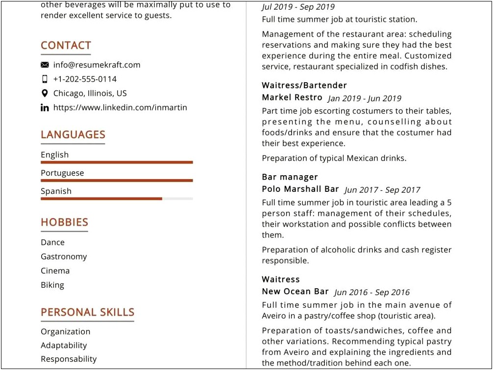 Best Bartender Resume You Can Copy And Paste