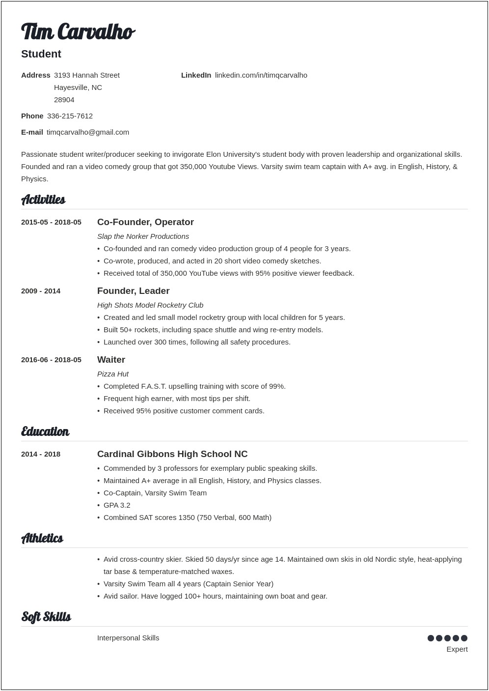 Best College Admissions Resume Page 2