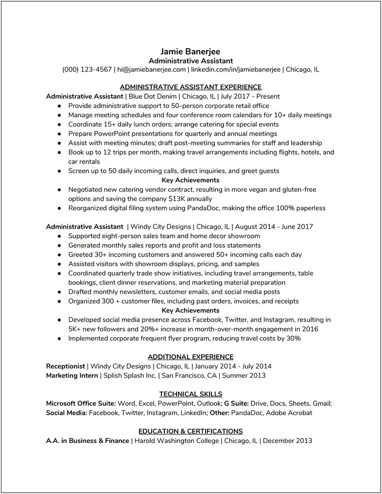 Best Combination Resume For Administrative Specialist