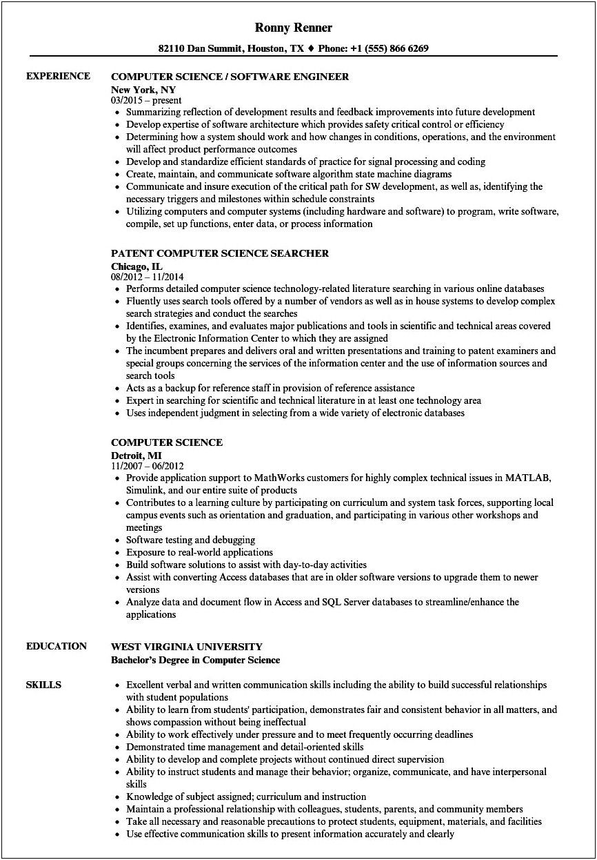 Best Computer Science Resume Professional Summary