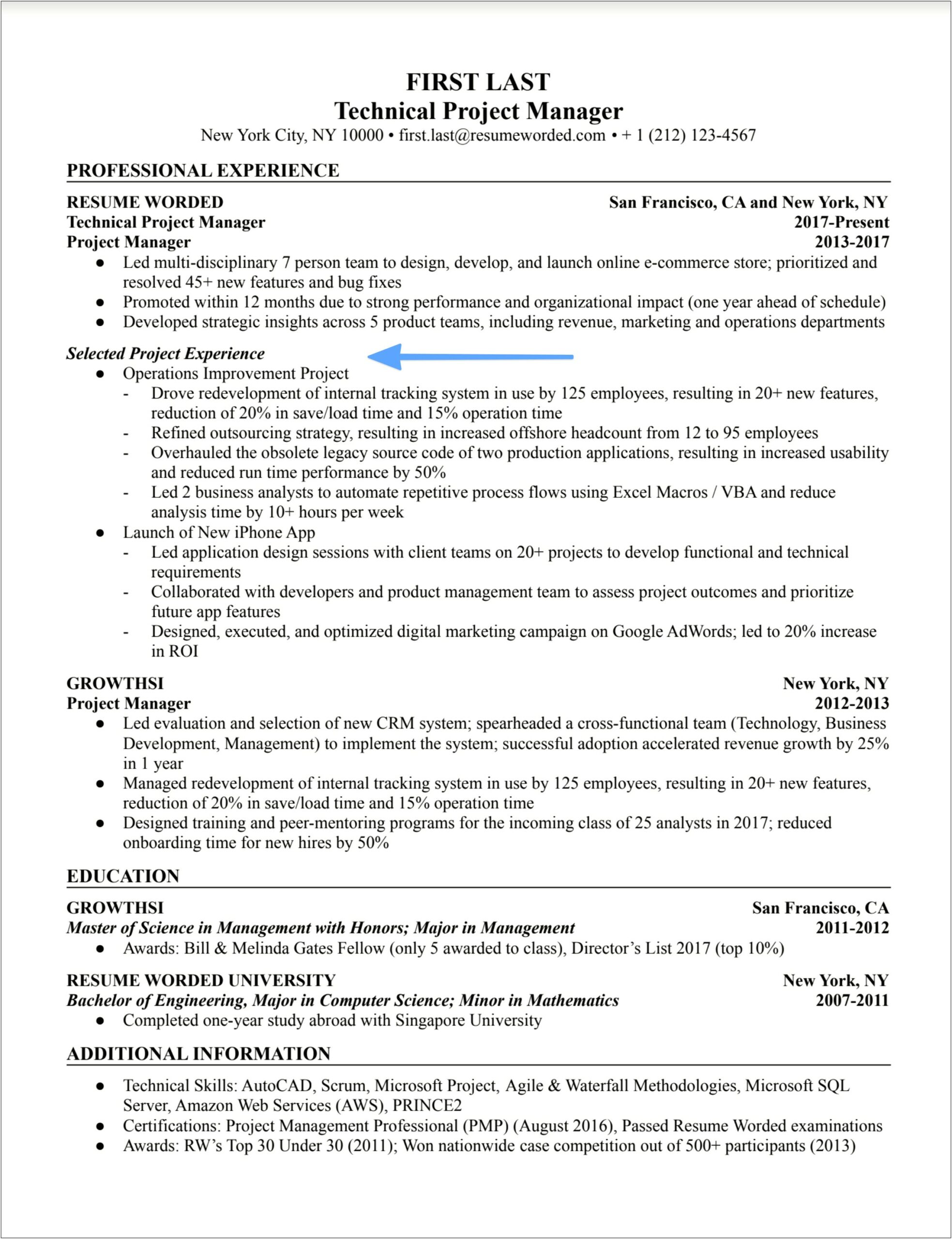Best Construction Project Manager Resume Sample