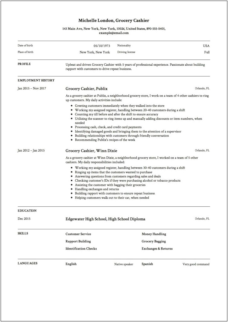 Best Customer Service Resume Grocery Store