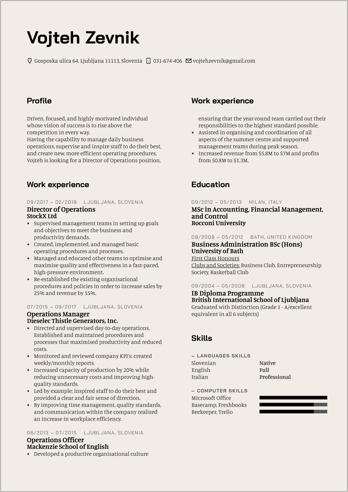 Best Example Resume Chief Of Operations
