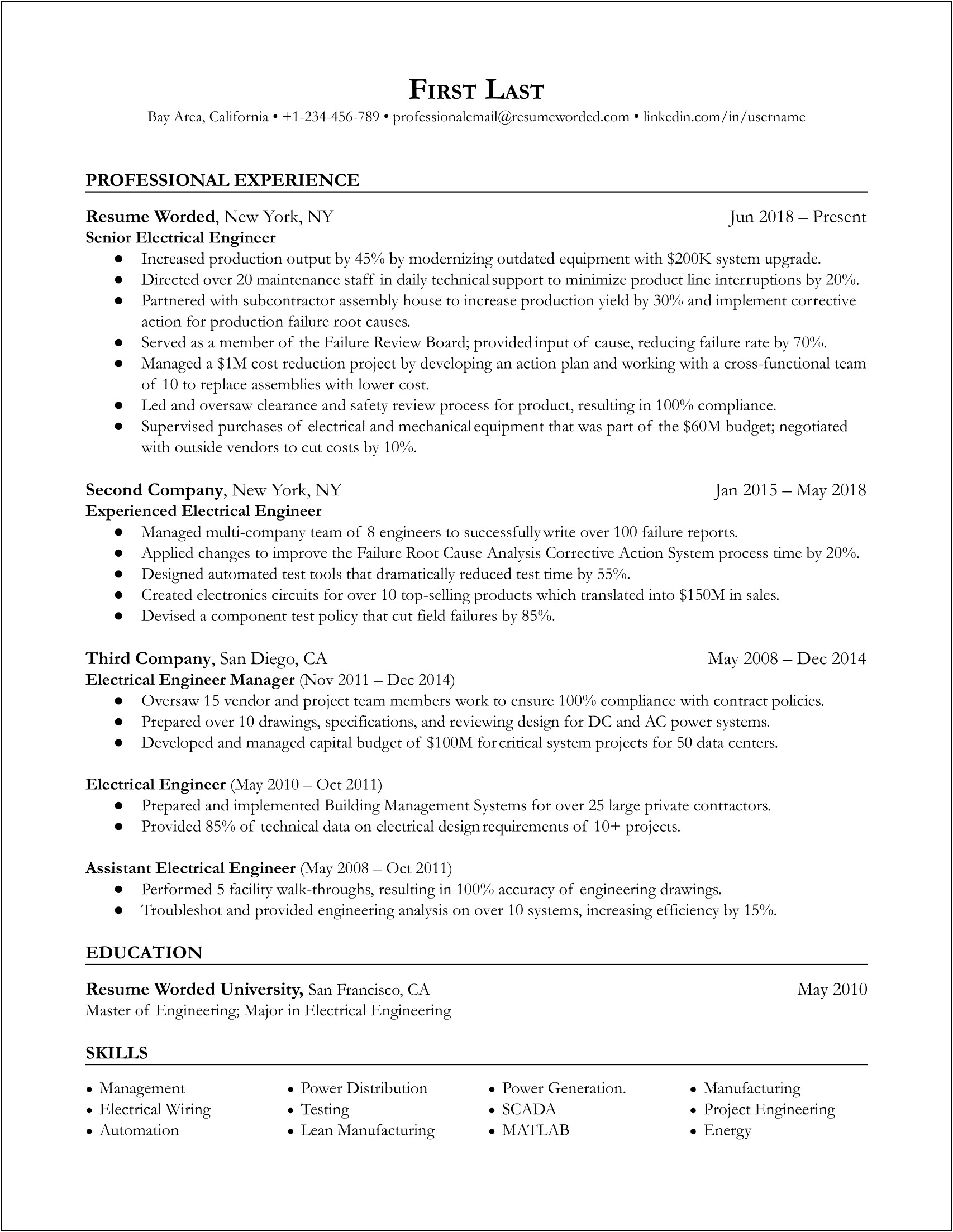 Best Font For Electrical Engineer Resume