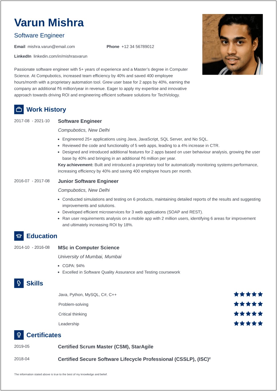Best Free Professional Resume Templates 2019