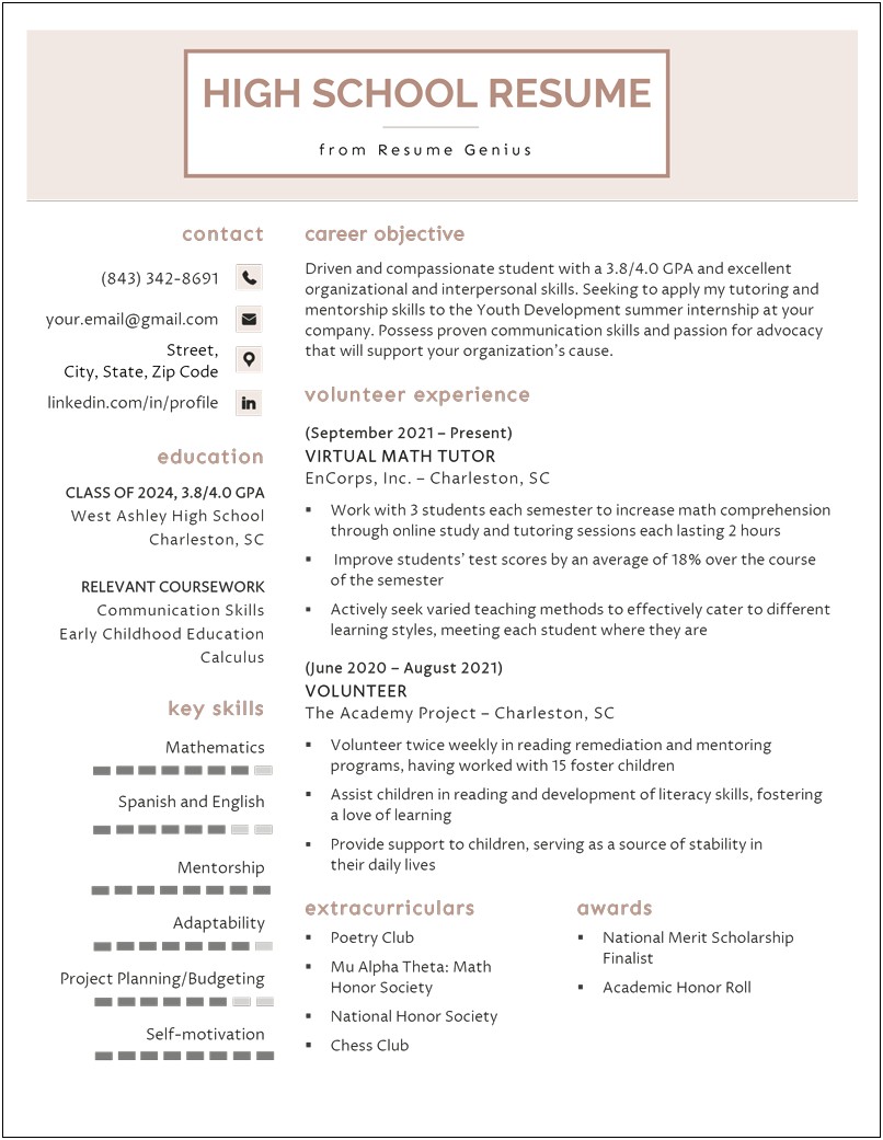 Best High School Resume For College