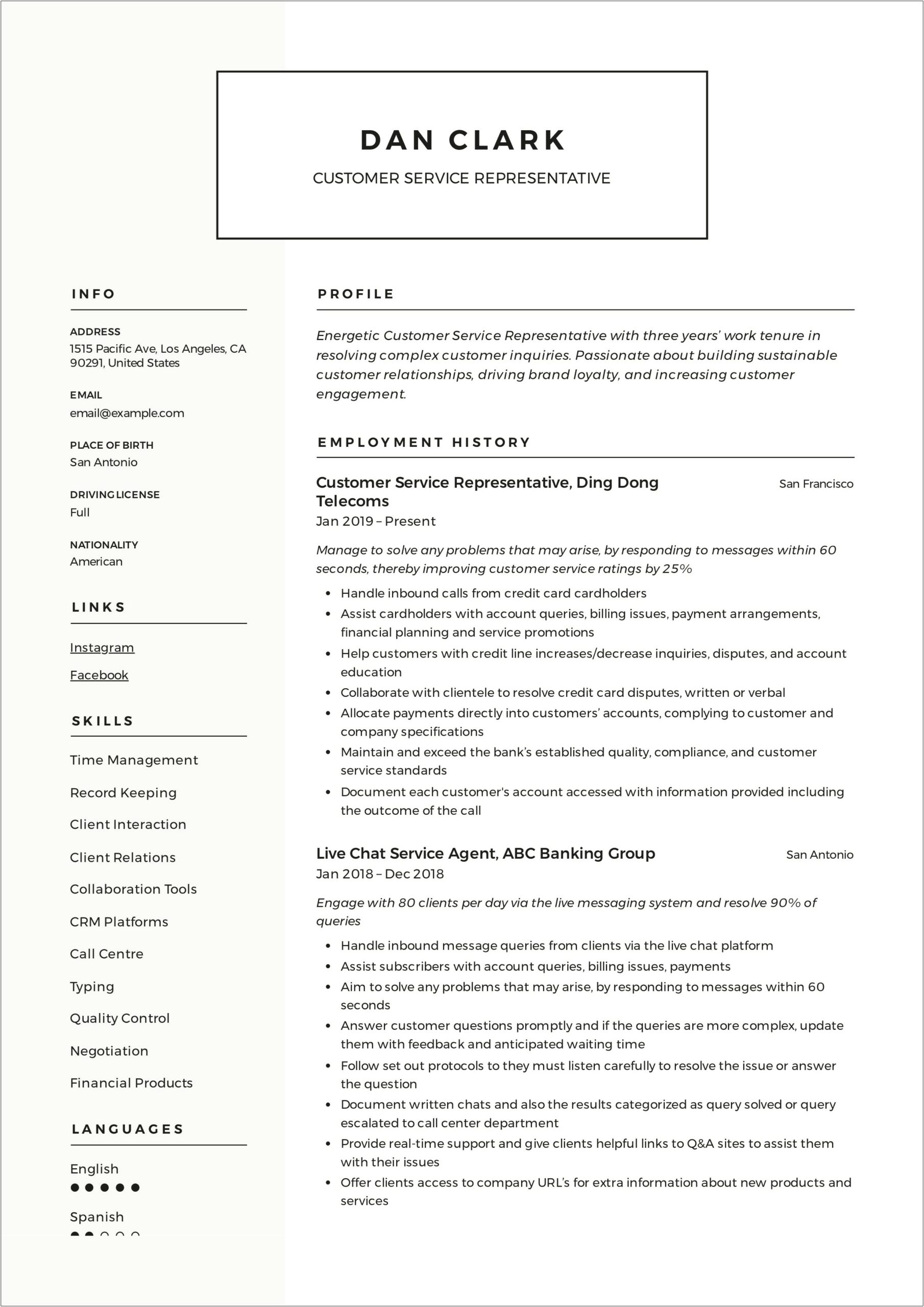 Best Introduction To Resume Customer Service Position