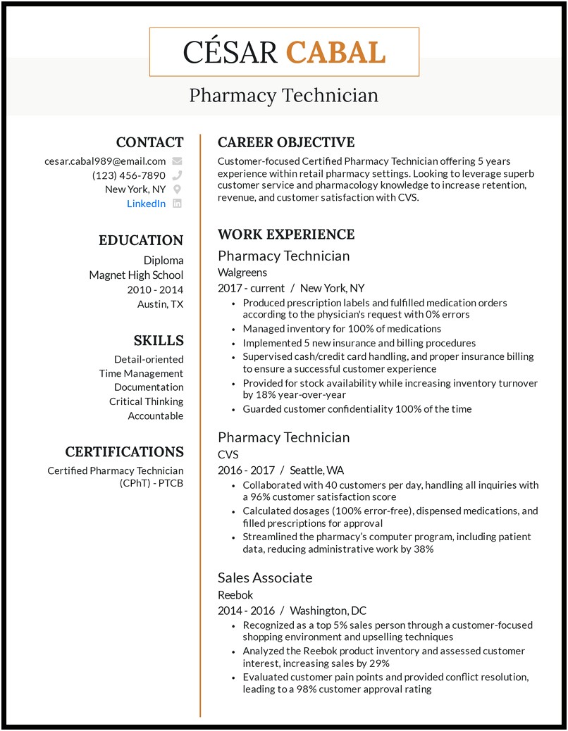 Best Lay Out For Resume Pharmacist