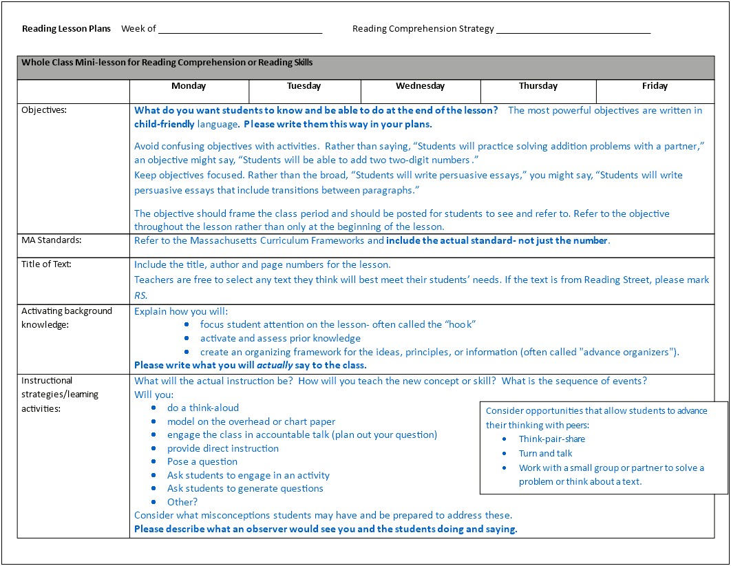 Best Lesson Plan Template Elementary Download