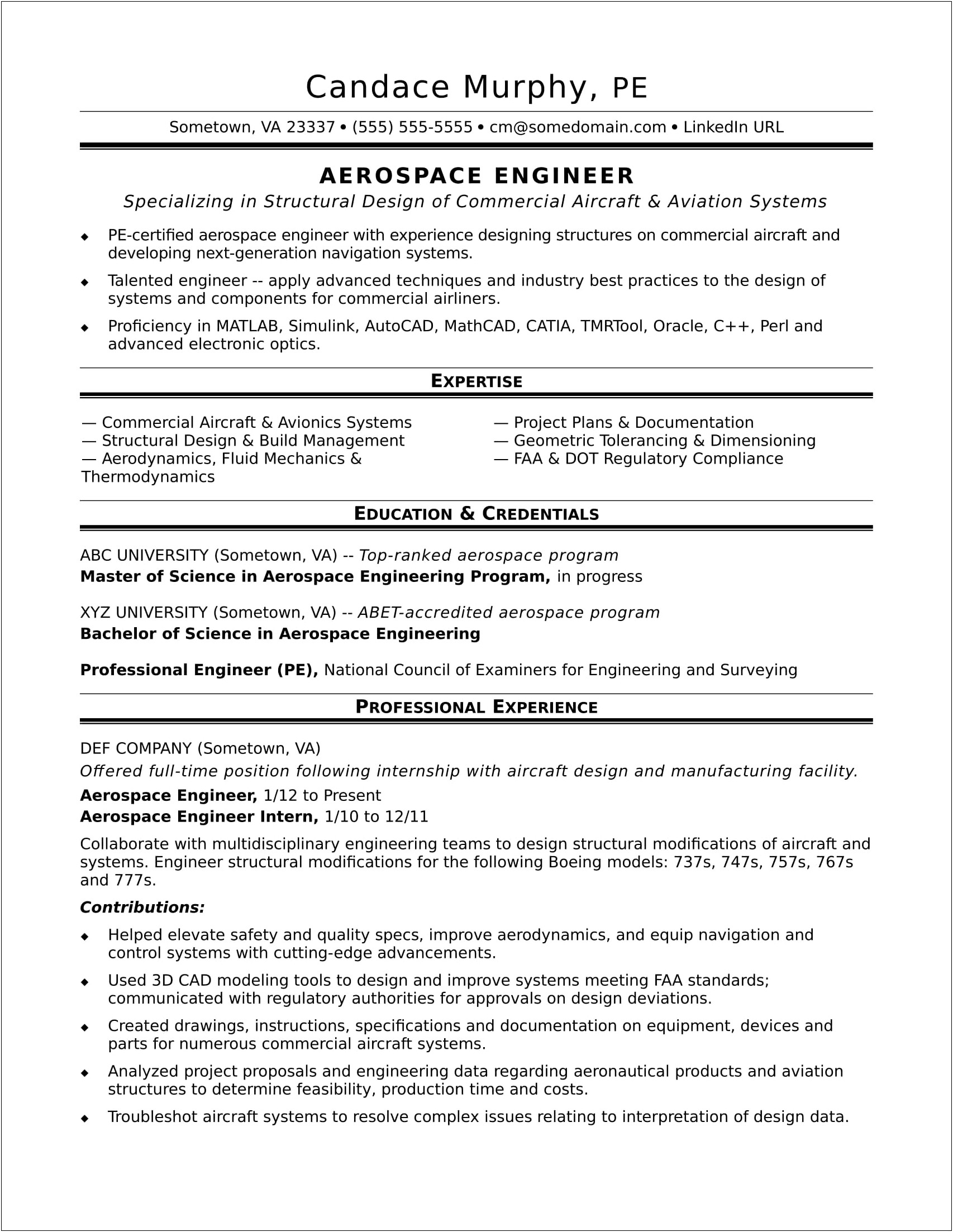 Best Machnical Engineer's Resume For Boeing
