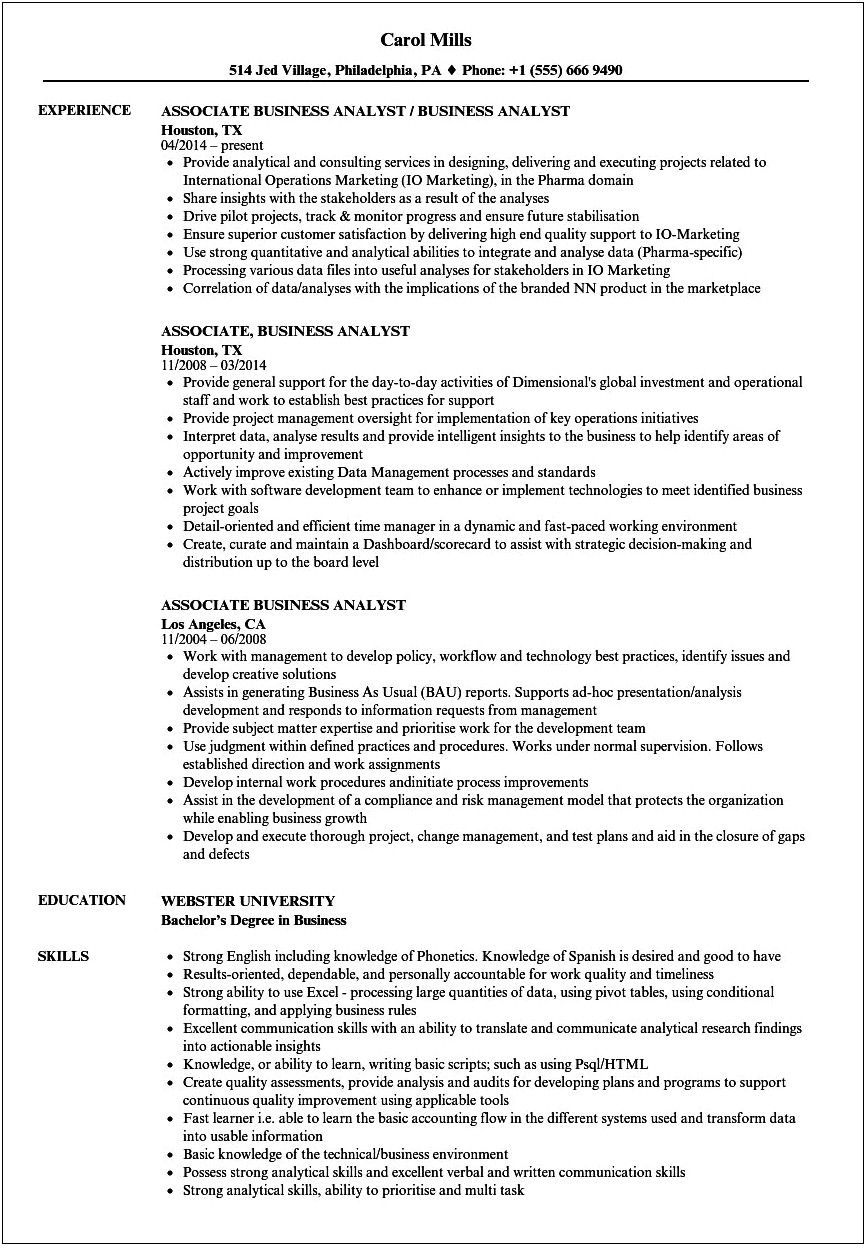 Best Objective For Business Analyst Resume