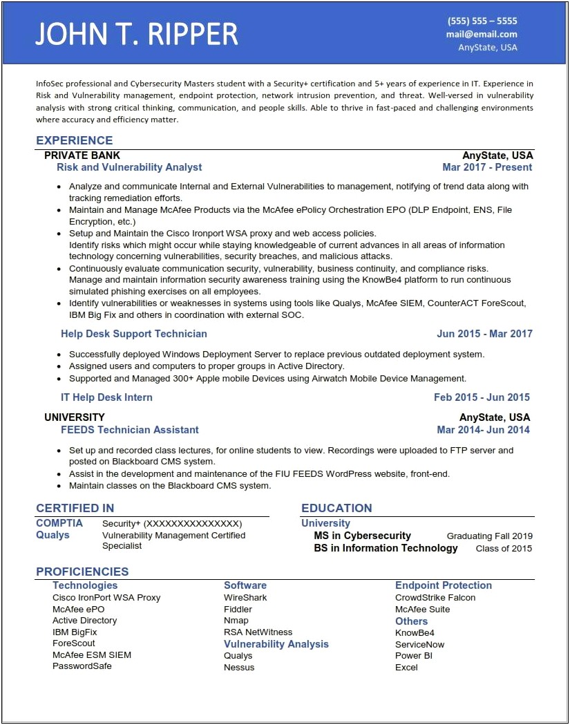 Best Resume Applying To Info Sec
