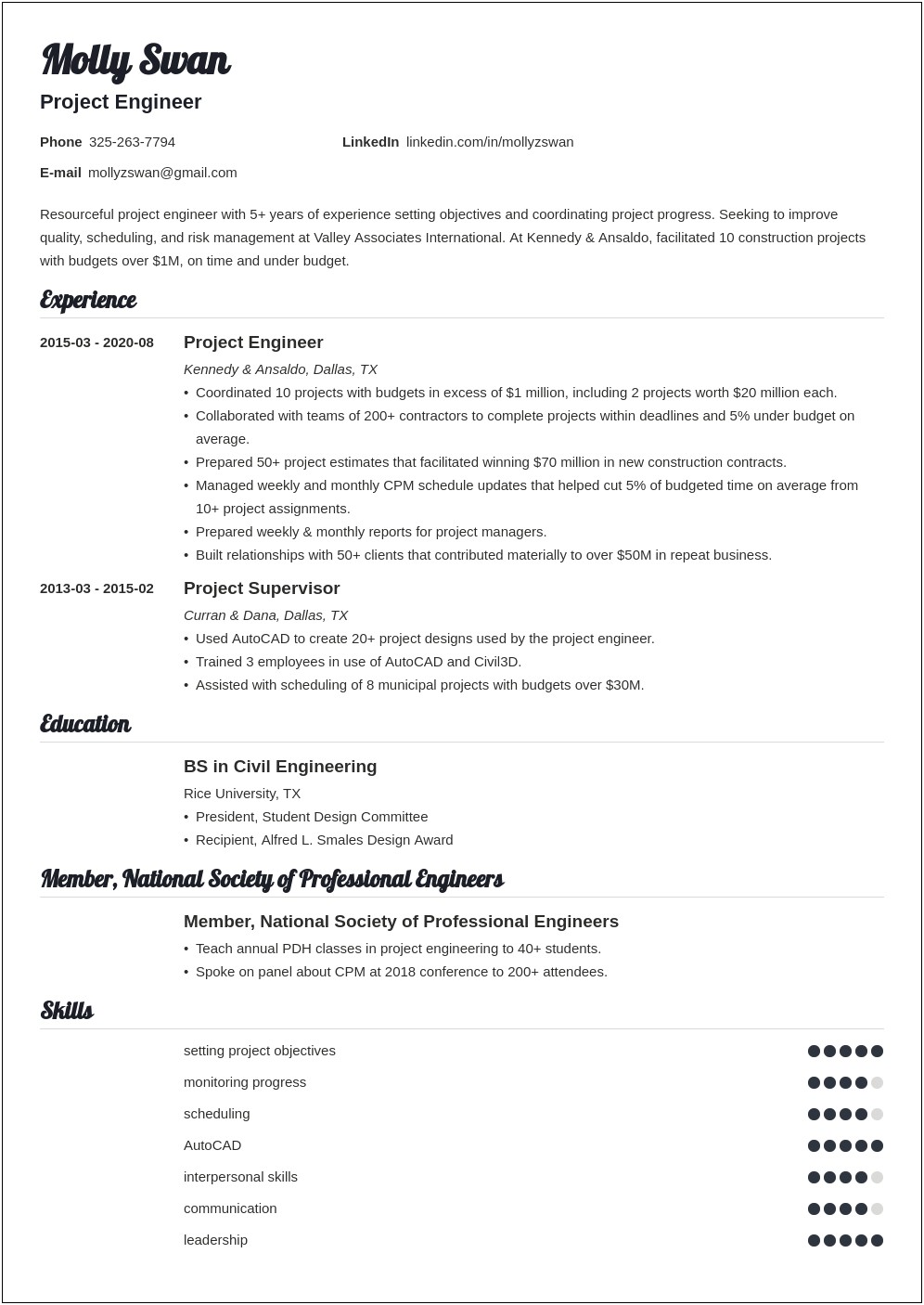 Best Resume Atributes For Project Engineer