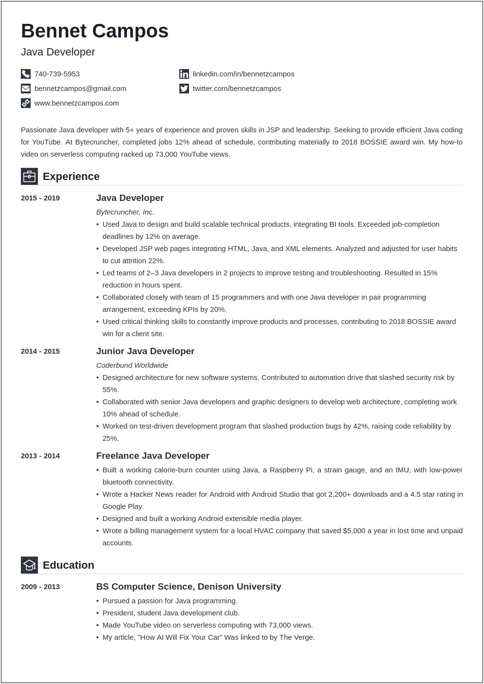 Best Resume For 2 Years Experience In Java