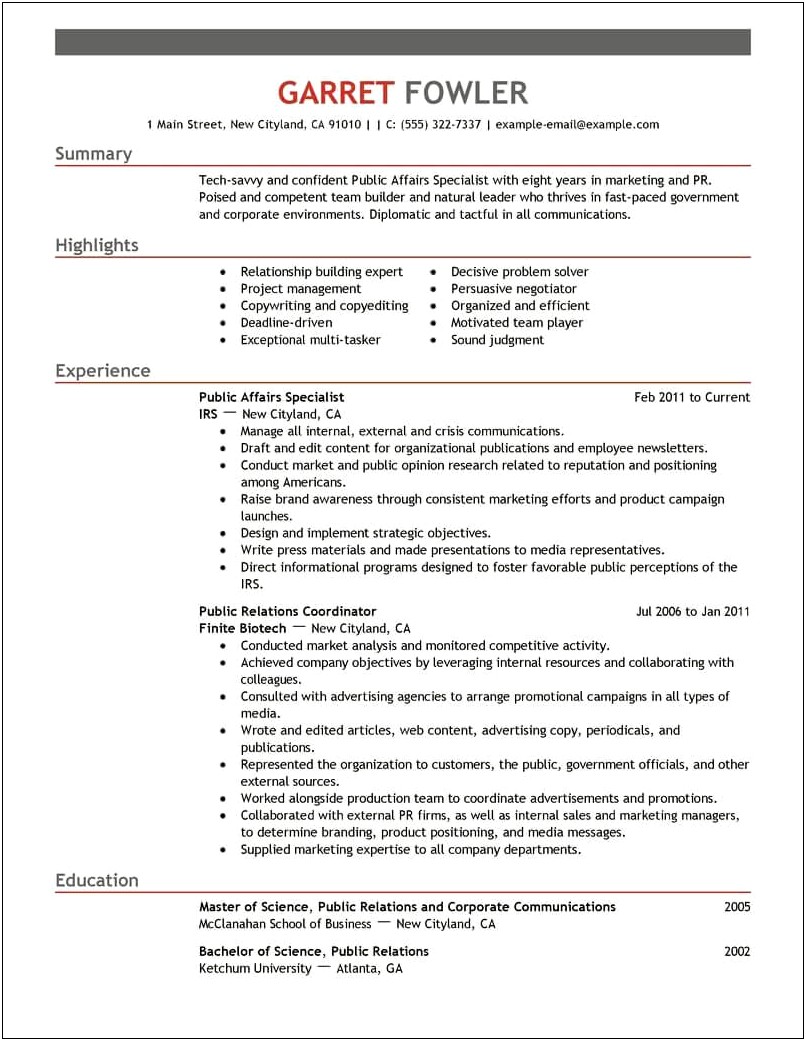 Best Resume For A Government Job