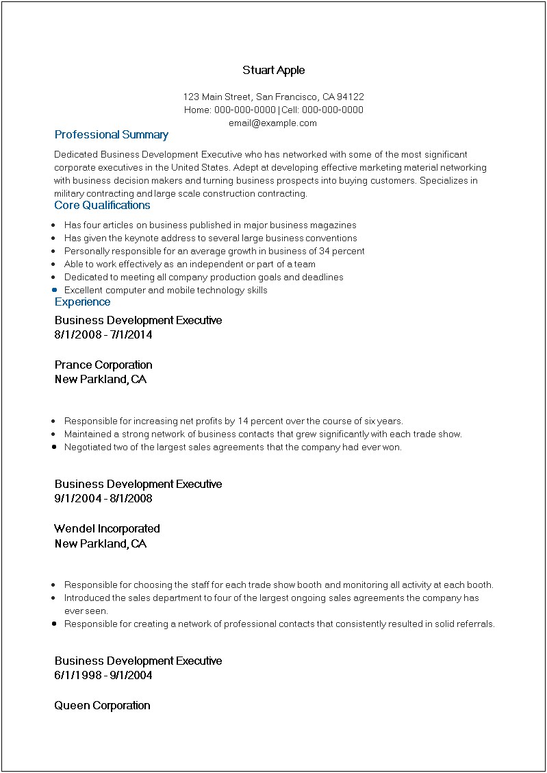 Best Resume For Business Development Executive