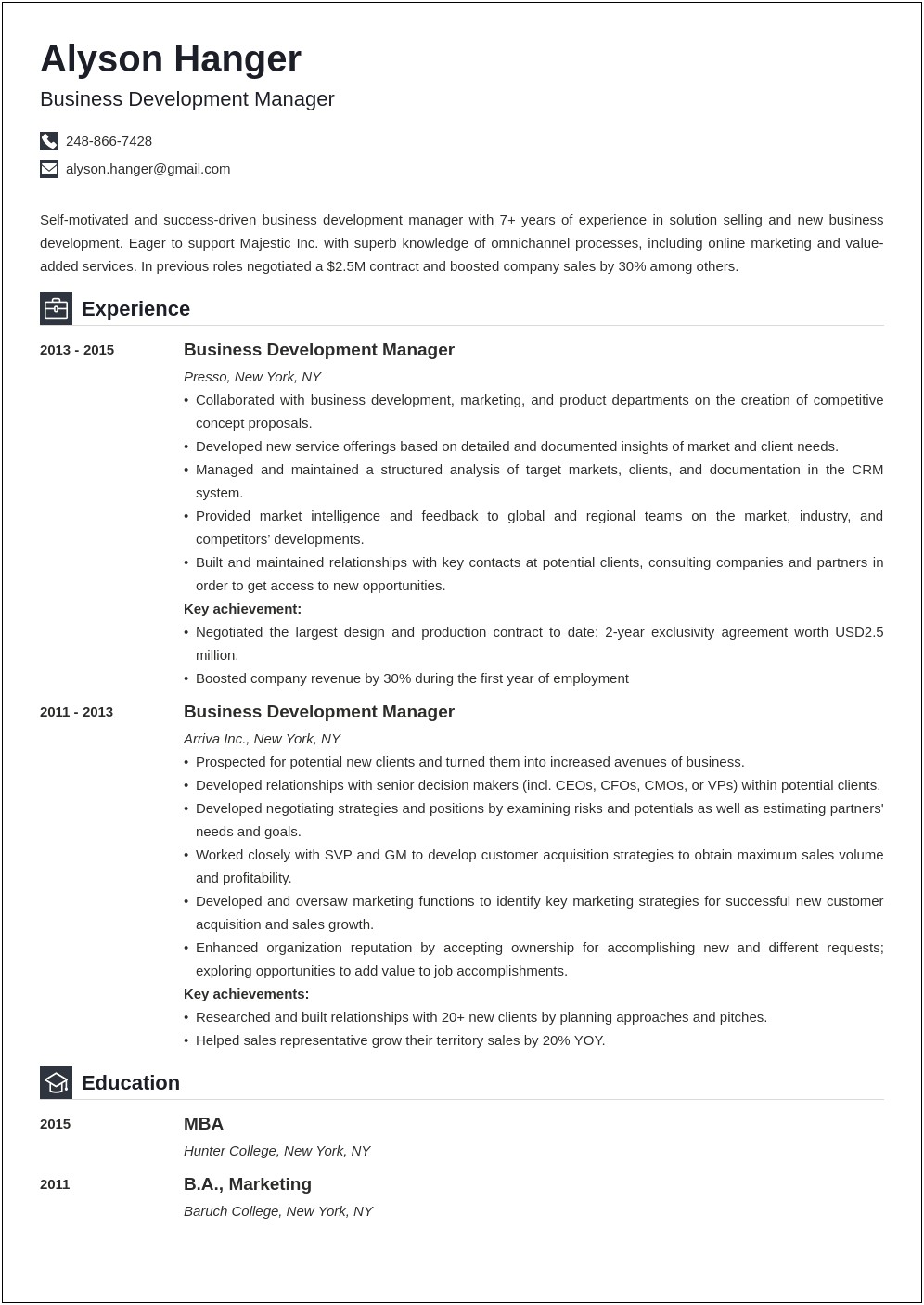 Best Resume For Business Development Manager