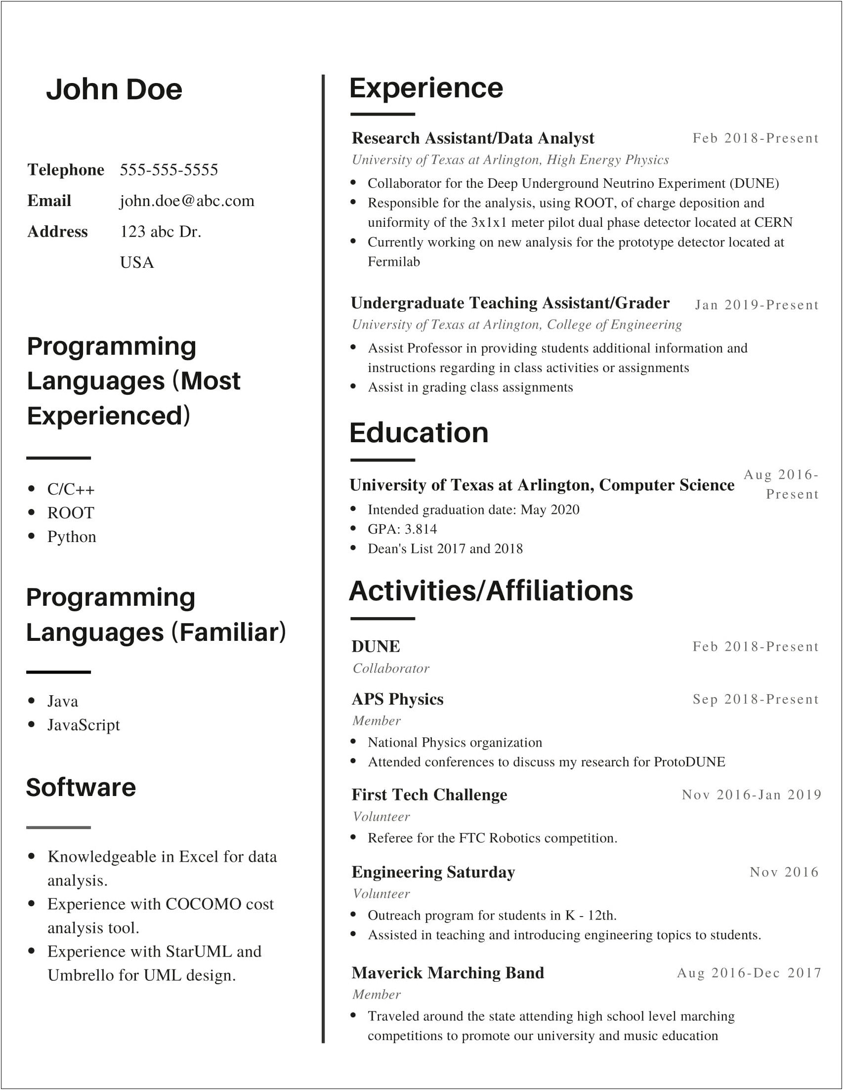 Best Resume For Computer Science Internship