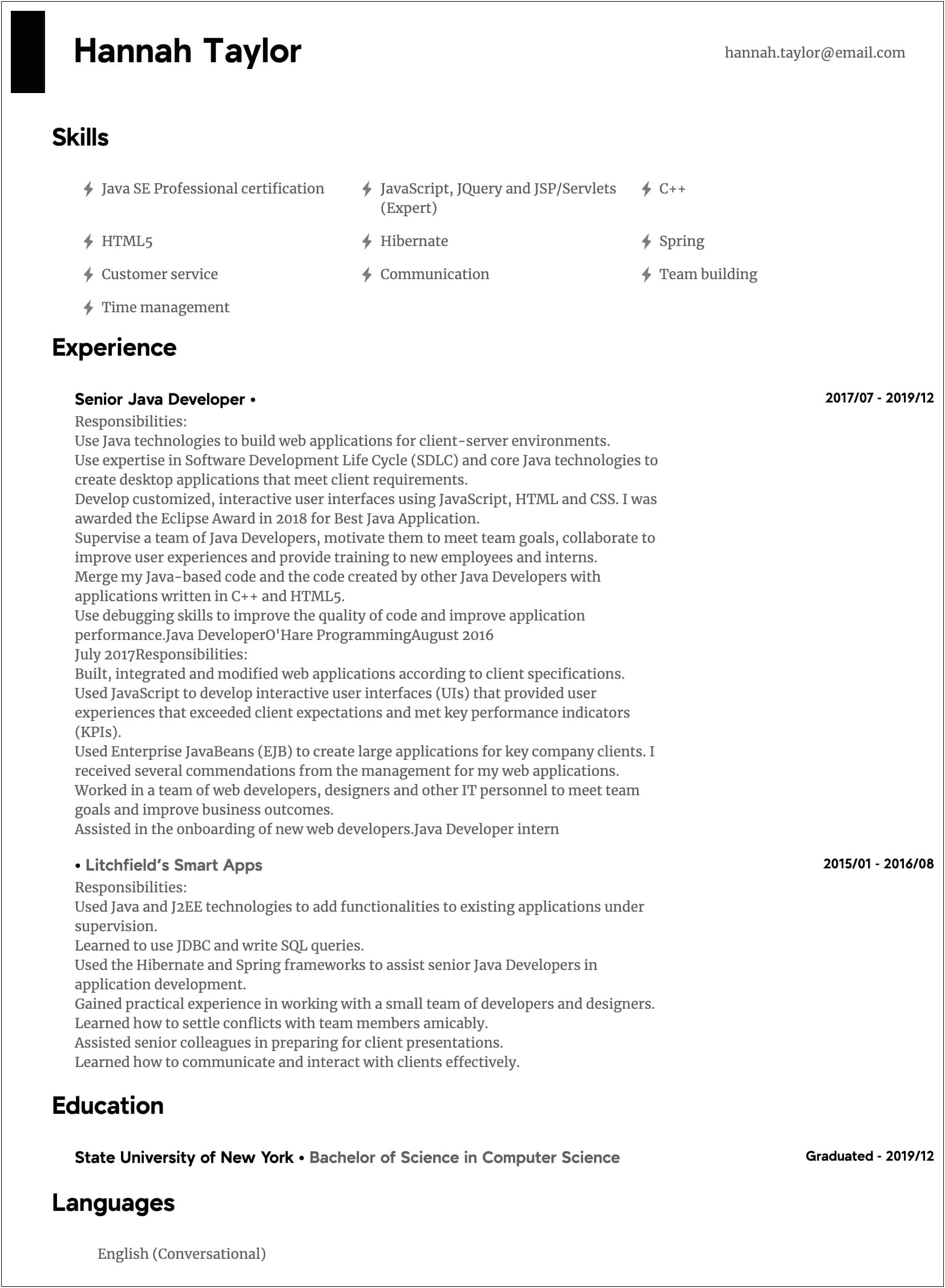 Best Resume For Developer Experienced