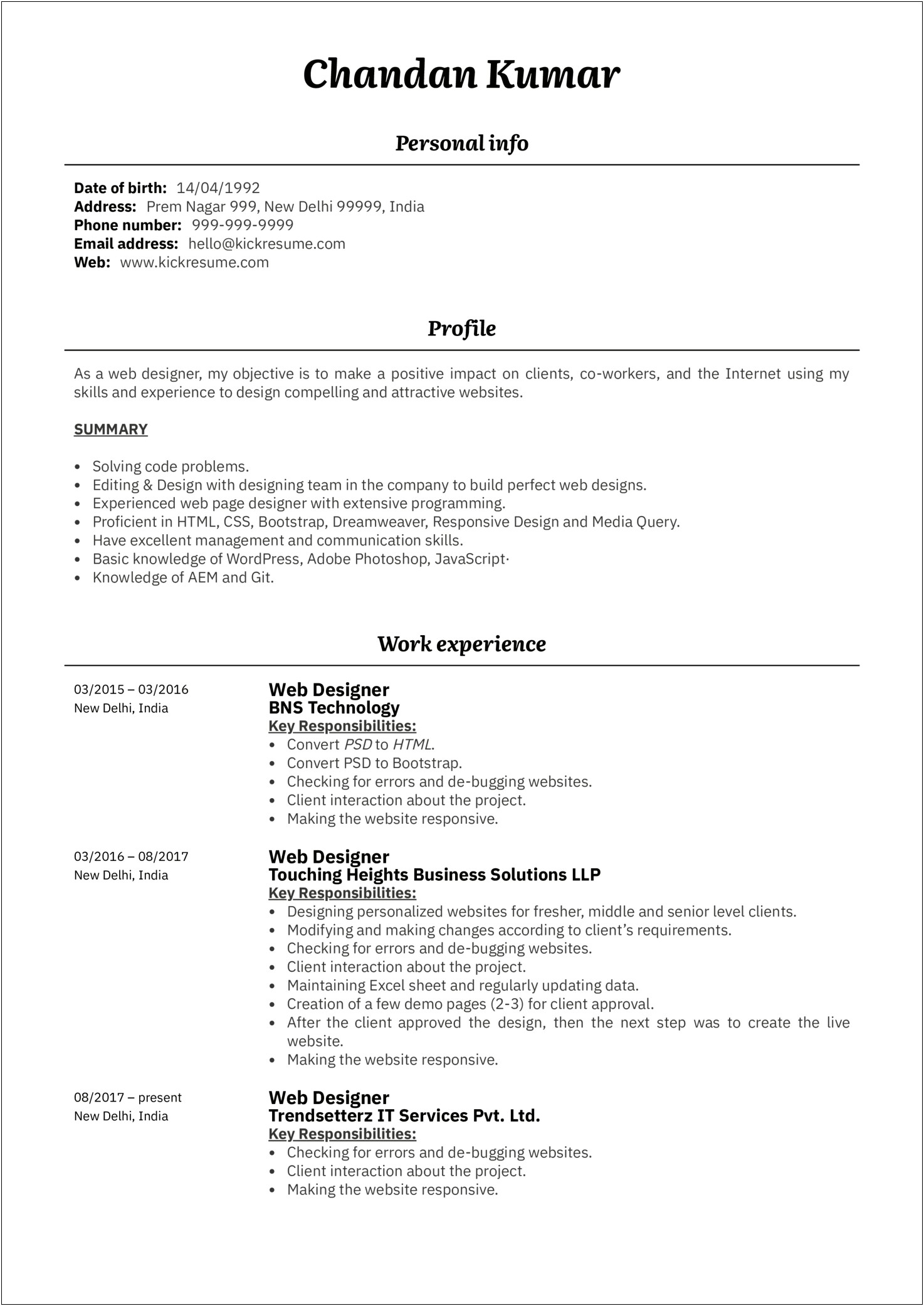 Best Resume For Developer Fresher