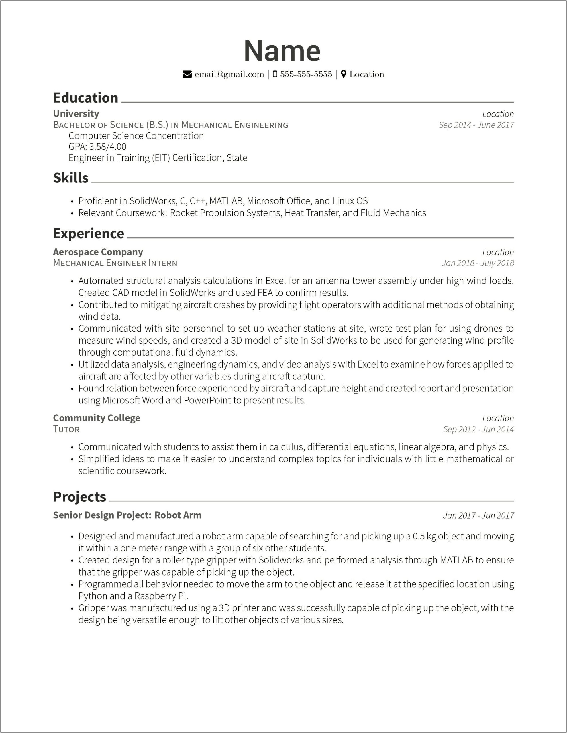 Best Resume For Entry Level Engineer Mediam