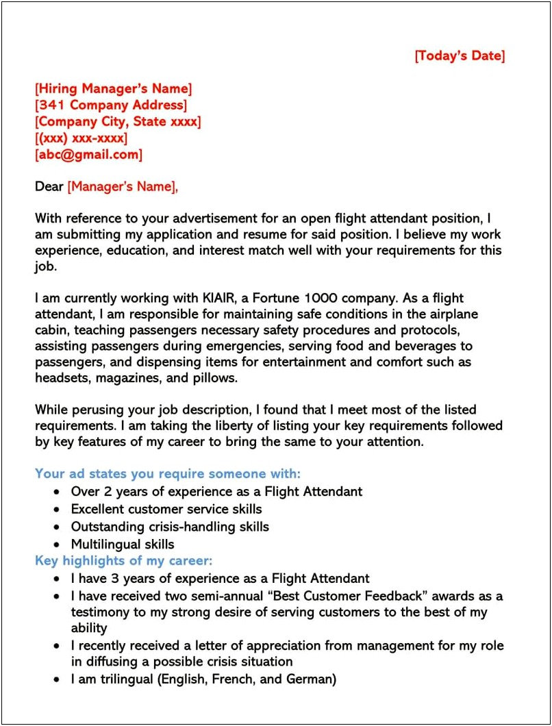 Best Resume For Flight Attendant With No Experience