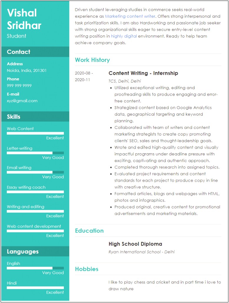 Best Resume For Freshers Doc Download