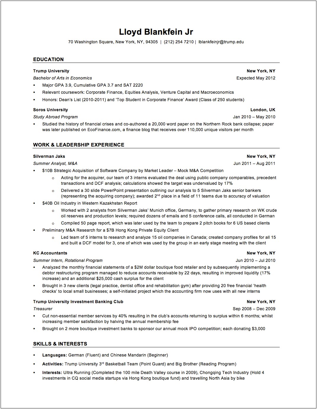 Best Resume For Investment Banking Jobs