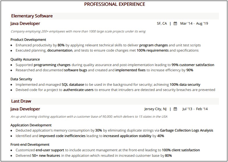 Best Resume For Java Developer Fresher